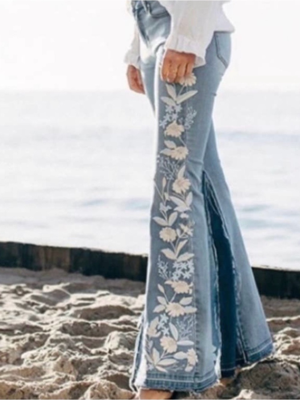 Liverpool Farrah Super Wide Flare Jeans with Embroidery